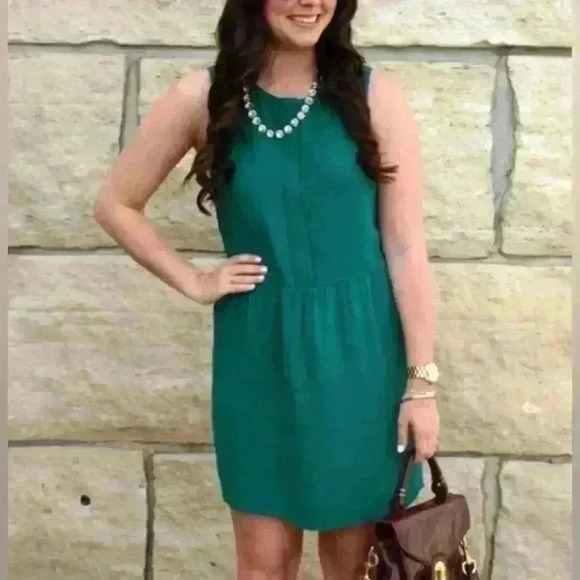 J. Crew Mini Dress Lined Sleeveless Round Neck Button Zip Green Size 2 - Picture 2 of 8